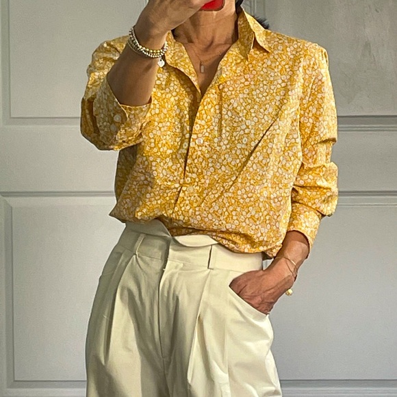 J. Crew Tops - J Crew 100% Cotton Yellow Floral Button Down Shirt
